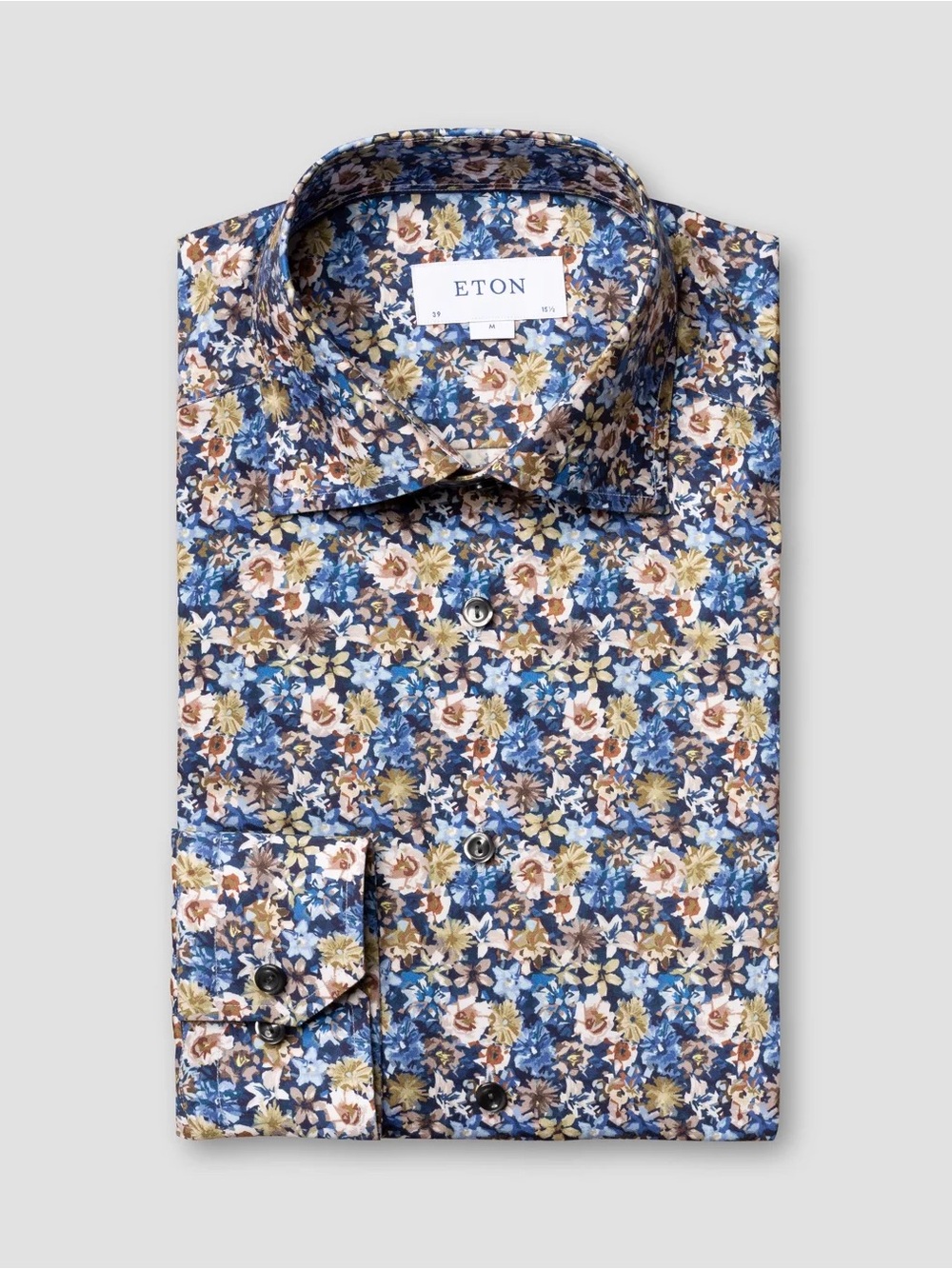 Eton Men's Blue and Brown Floral Dress Shirt